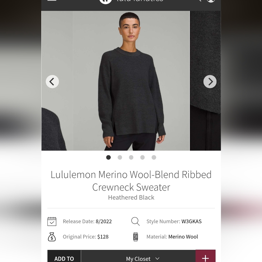 Lululemon Merino Wool-Blend Ribbed Crewneck Sweater In Heathered Black